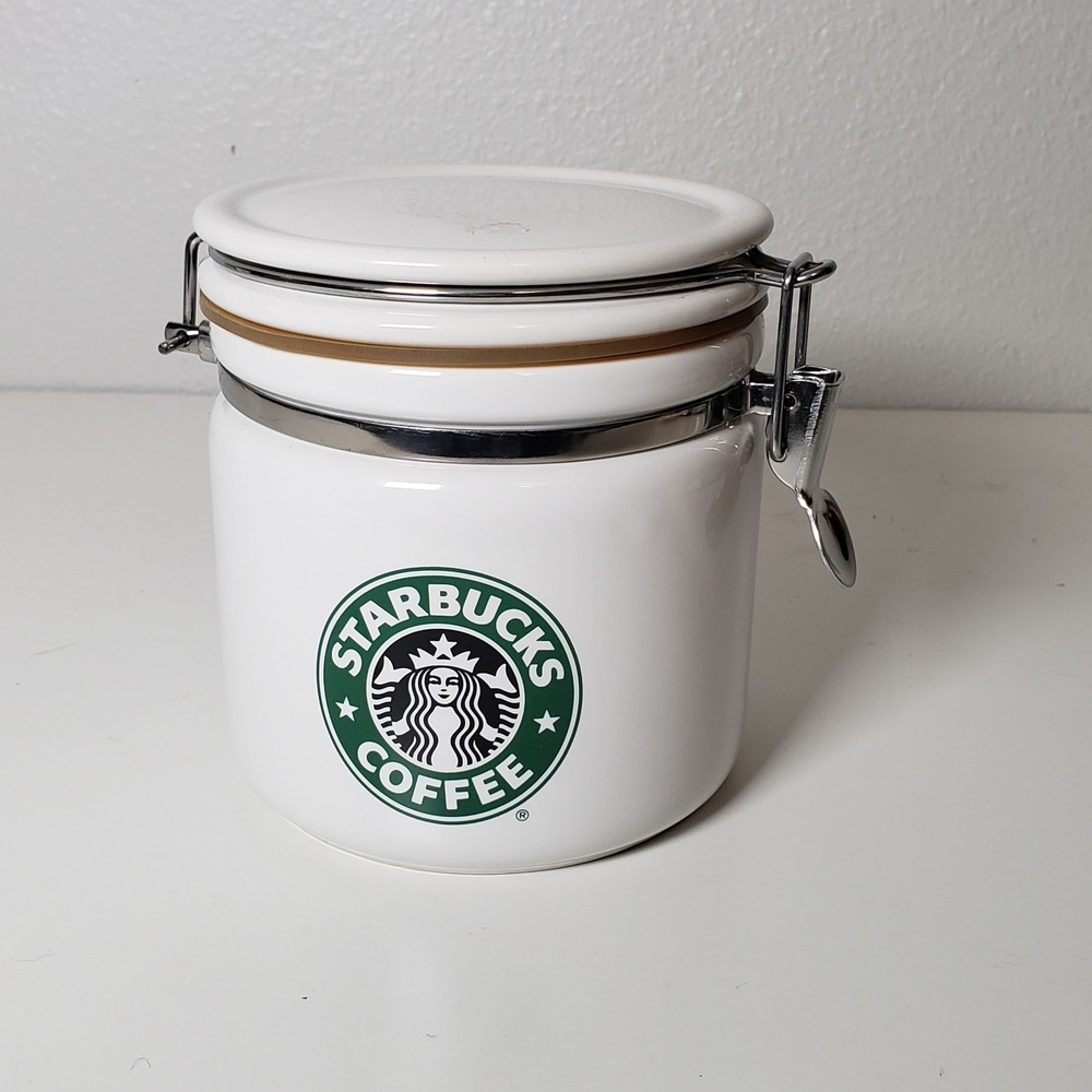 Starbucks Coffee Canister Ceramic Air Lock Tight Seal Logo Kitchen Decor Barista